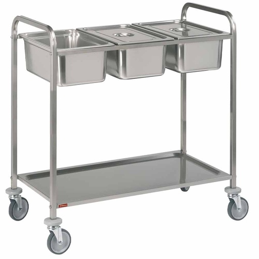[CP2/311] Stainless steel serving trolley, 3x GN 1/1 + 1 level