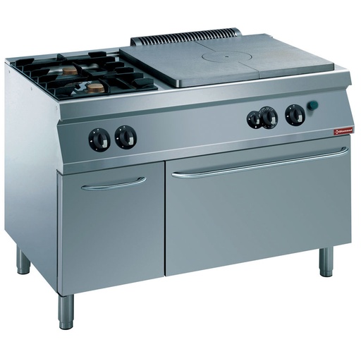 [G17/T2BFA12-N] Stove 2 fires, cast-iron plate, gas oven GN 2/1, neutral cupboard