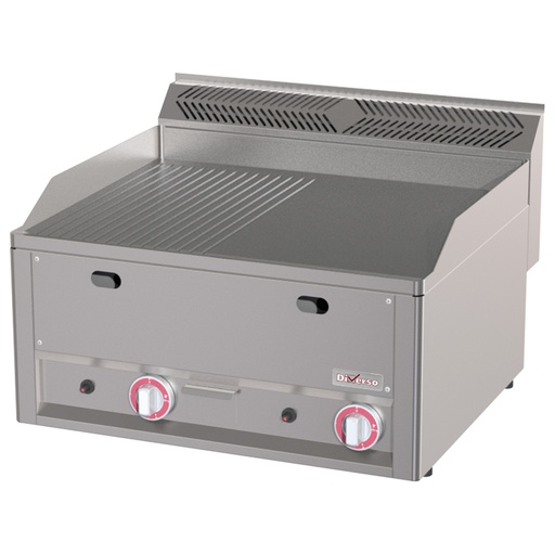 [WR-GPMD-25] Plaque de cuisson double, 1/2 lisse 1/2 rainurée, gaz, -Top-