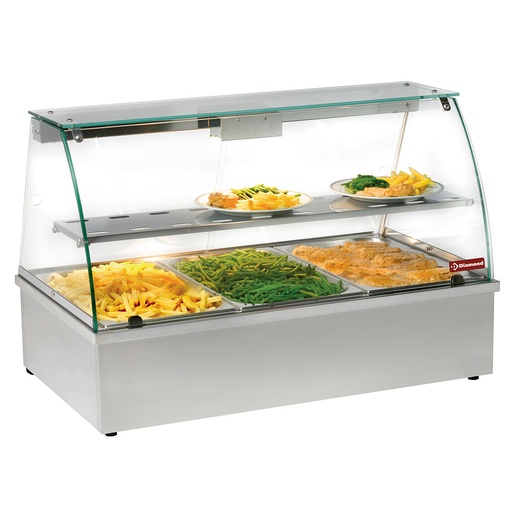 [VBE-311] Vitrine chauffante, bain-marie 3 GN 1/1, panoramique