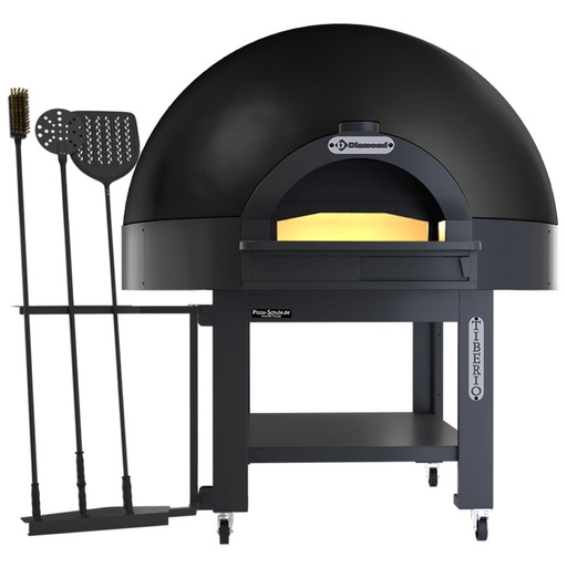 [TIBERIO-9E] Four statique à cupole, sole fixe, 9 pizzas (Ø 33) avec support sur roues - BLACK