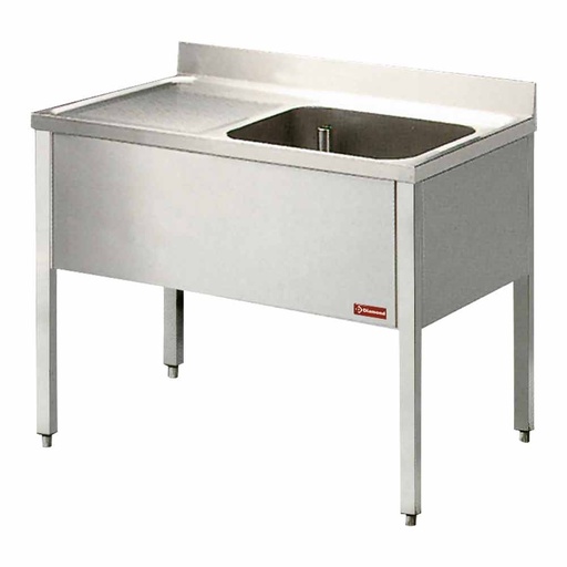 [L1410S-KD] Plonge 1 cuve et 1 égouttoir à gauche, avec piétement