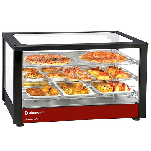 [HSD3-B2] Vitrine chauffante ventilée, 3 niveaux, panoramique (Noire)