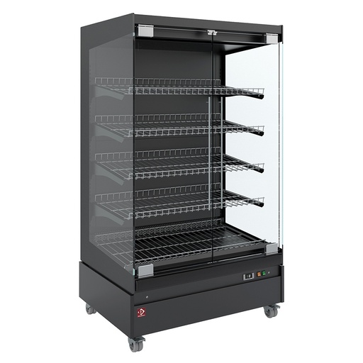 [HAS10-G5] Vitrine chauffante,  libre-service, avec porte vitrée, sur roues - FULL BLACK