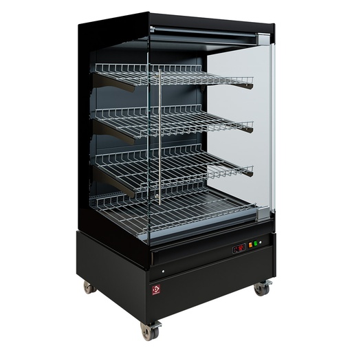 [HAS08-P5] Vitrine chauffante,  libre-service, avec porte vitrée, sur roues - FULL BLACK
