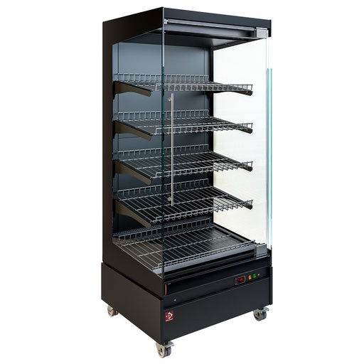 [HAS08-G5-EXPO] Vitrine chauffante,  libre-service, avec porte vitrée, sur roues - FULL BLACK