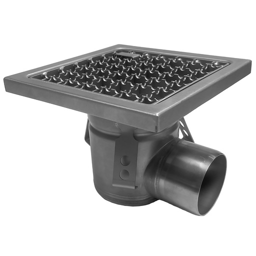 [GS44-N] Caniveau de sol inox 400x400, sortie latérale