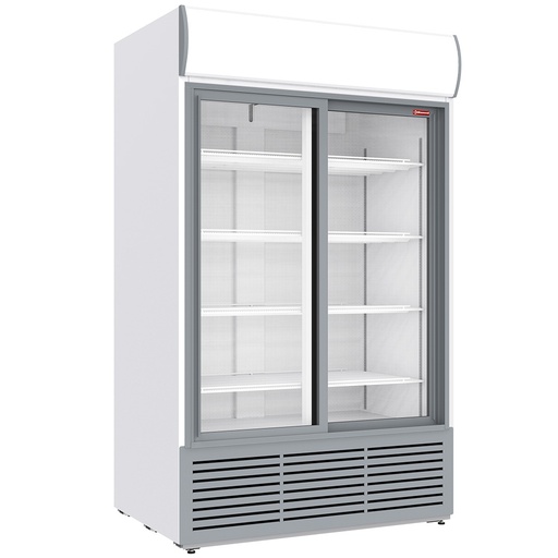 [DRK12-CW] Vitrine ventilée positive 1230 litres, caisson lumineux, 2 portes coulissantes - BLANCHE