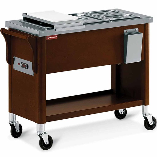 [CMB-312W] Chariot en bois, bac bain marie 3x GN 1/2 Wengé