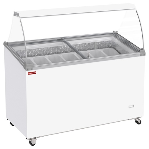 [CCV5-MP-2EME] Conservateur comptoir à glaces, 381 litres, couvercles coulissants sur roulettes avec vitres bombées , capacité 7 bacs 