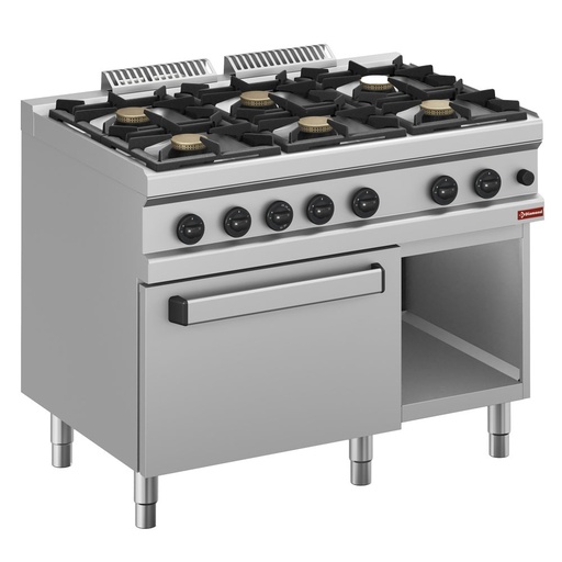[C6GFA11-BF] Fourneau gaz 6 feux vifs, sur four gaz GN 2/1 et armoire